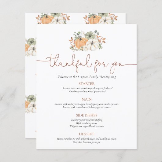 Automne Russe Citrouille Thanksgiving Menu (Devant / Derrière)
