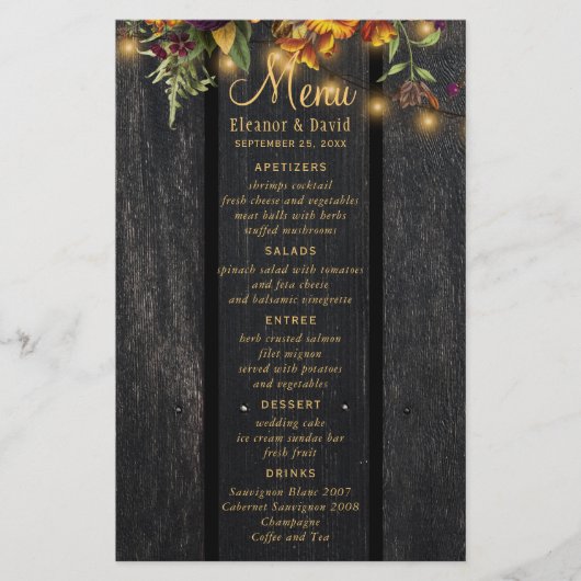 Automne rustique fleurie chic bois élégant menu ma (Devant)