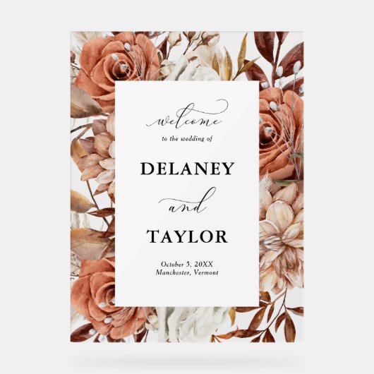 Automne Rustique Floral Mariage encadré Bienvenue (Recto)