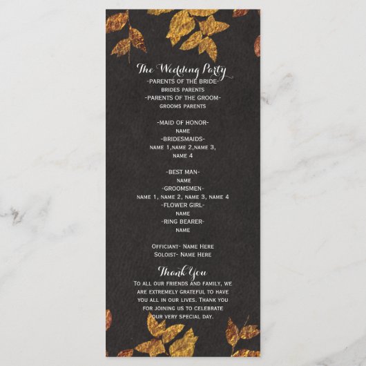 Automne Rustique Golden Feuilles programme de mari (Dos)