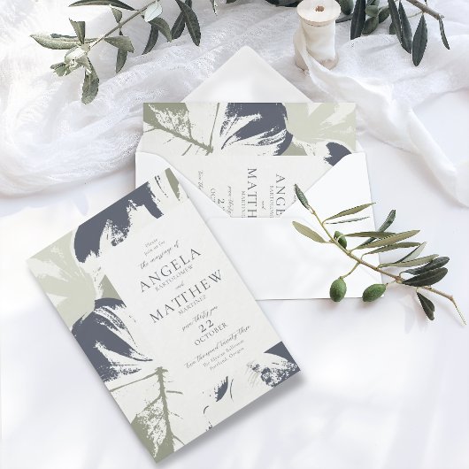 Automne Sage Marine Floral Invitation Abstraite