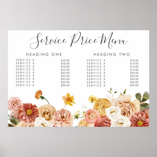 Automne Service Prix Menu Personnalisé Affiche imp (Devant)