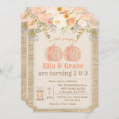 Automne Sibling Dual Twin Invitation Anniversaire (Devant / Derrière)