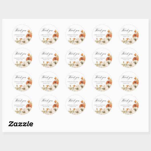 Automne Stickers Merci Rustique Mariage (Feuille)