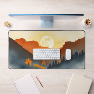 Automne Sunset Mountain Desk Mat - Pleine lune con