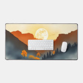 Automne Sunset Mountain Desk Mat - Pleine lune con (Clavier et souris)