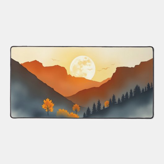 Automne Sunset Mountain Desk Mat - Pleine lune con (Recto)