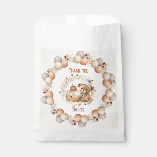 Automne Teddy Bear Anniversaire Favoriser les sacs (Devant)