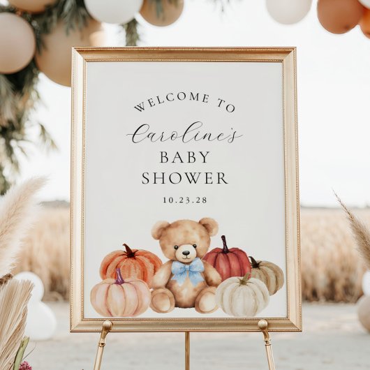 Automne Teddy Bear Baby Boy Shower Affiche de bien
