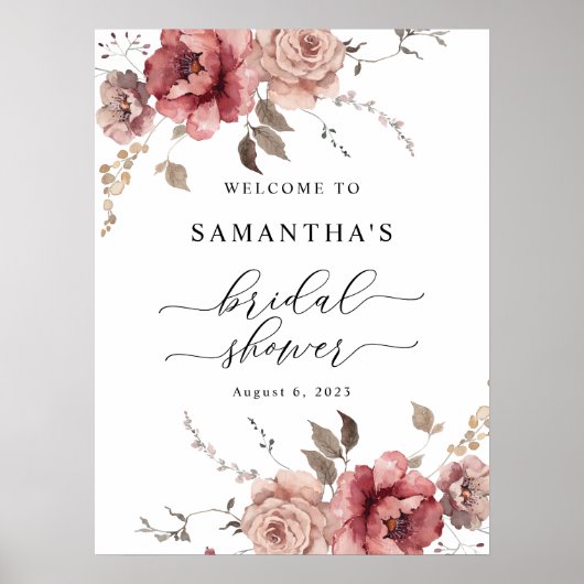 Automne Terracotta Bourgogne Affiche de bienvenue  (Devant)