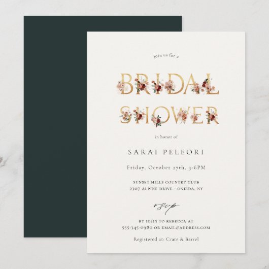 Automne Terre-Tone Floral Bridal Douche Invitation (Devant / Derrière)