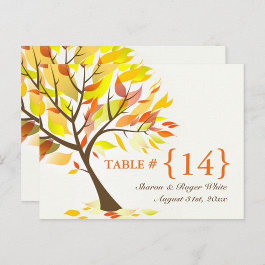 Automne Thème Mariage Numéro de table Sièges Carte (Devant / Derrière)