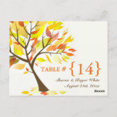 Automne Thème Mariage Numéro de table Sièges Carte (Dos)