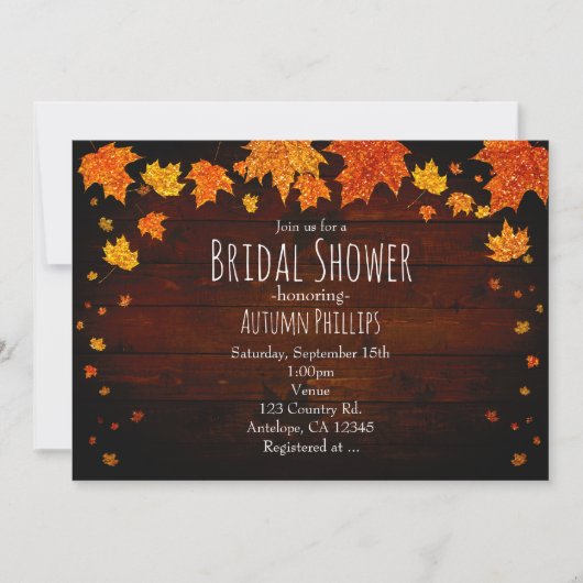 Automne Tirer Glittery Feuilles Invitations rustiq (Devant)
