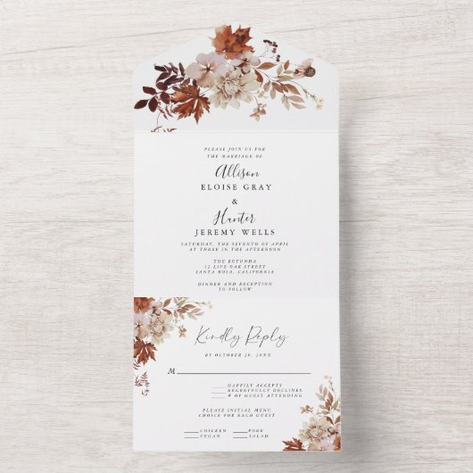 Automne Tout En Un Faire-part de mariage (À l'intérieur)