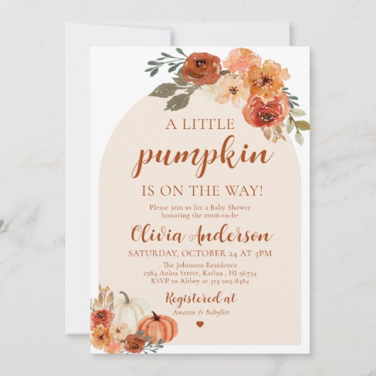 Automne Un Petit Baby shower Citrouille Invitation (Devant)