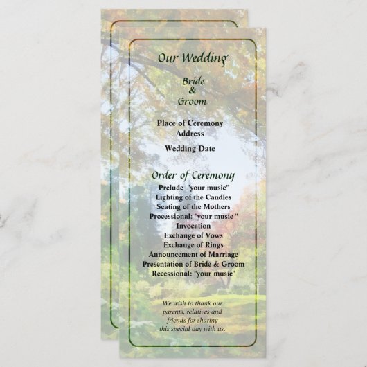 Automne Vista Programme de mariage (Devant / Derrière)