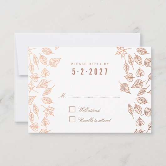Automne Whimsical Feuille Mariage en cuivre carte (Devant)