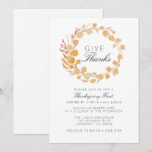 Automne Wreath Aquarelle Thanksgiving Invitation (Devant / Derrière)