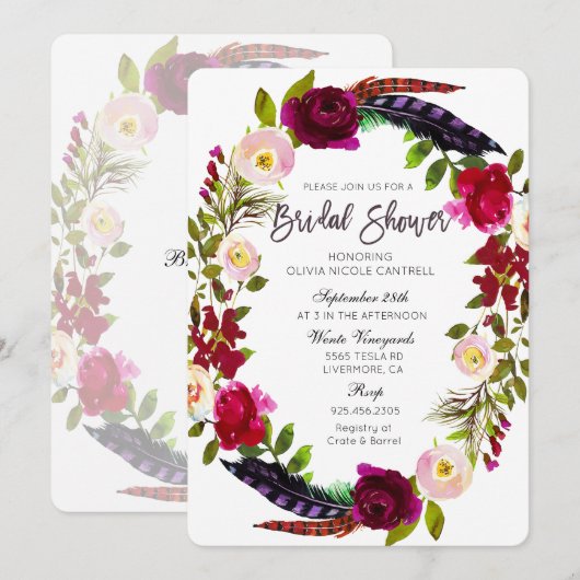 Automne Wreath Floral Bridal Show Invitation (Devant / Derrière)