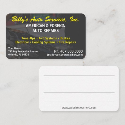 Automobiel autoreparatiemechanisme met twee zijden visitekaartje (Voorkant / Achterkant)