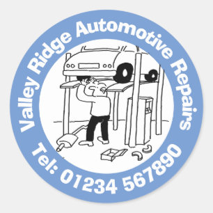 Automobielreparaties en -mechanica. ronde sticker