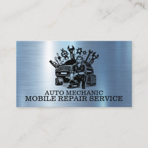 Automonteur Automotive Reparatie Metaal Contact Visitekaartje