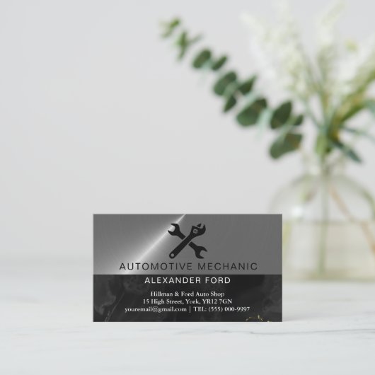 automonteur koper Metallic Gold glanzend staal Visitekaartje (Staand voorkant)