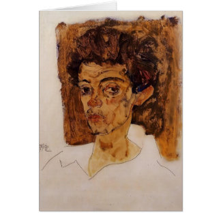 Autoportrait d'Egon Schiele- avec l'arrière - plan