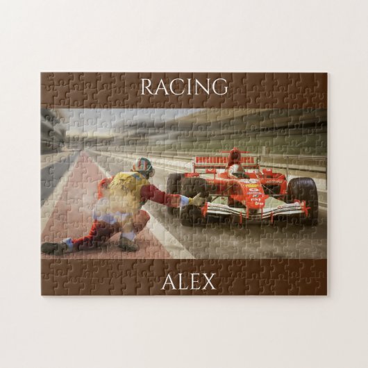 Autoracepuzzel met een persoonlijke naam. legpuzzel (Horizontaal)