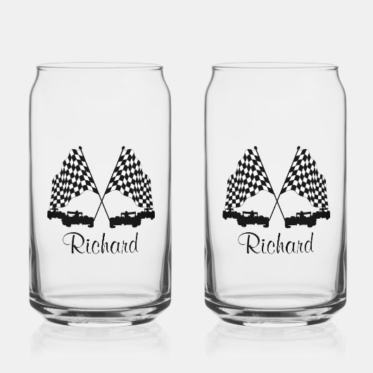 Auto's en Checker Flag Race Personal Blikvorm Glas (Voorkant)