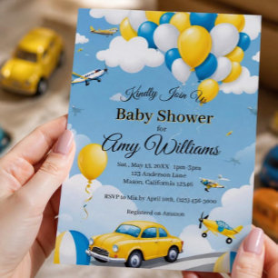 Auto's en vliegtuigen Jongens Baby Shower Uitnodig Kaart