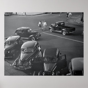 Auto's in het centrum, 1942. Oude foto Poster