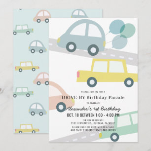 Auto's met ballonnen Blue Boy Drive-by Birthday Kaart