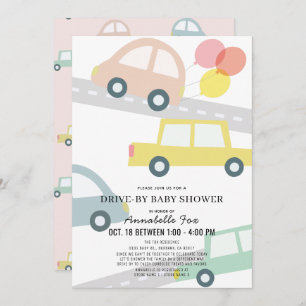 Auto's met Ballonnen Roze Meisje Drive-by Baby sho Kaart