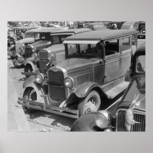 Auto's op Main Street, 1941. Oude foto Poster