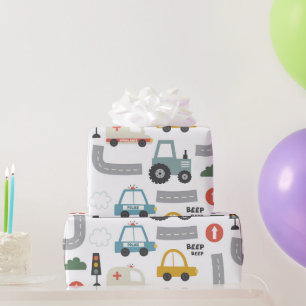 Auto's Patroon kids Cadeaupapier