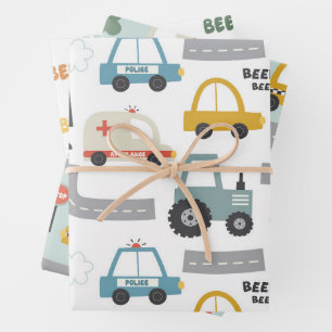 Auto's Patroon kids Inpakpapier Vel