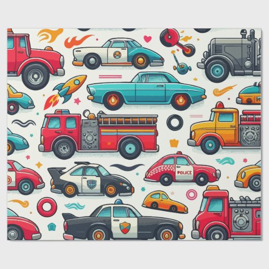 Auto's speelgoed cadeaupapier (Vlak)