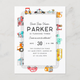 Auto's Trucks Street Kinder Vervoer Verjaardag Briefkaart