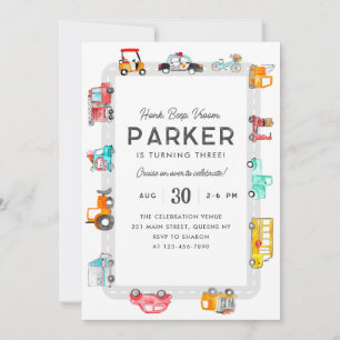 Auto's Trucks Street Kinder Vervoer Verjaardag Kaart