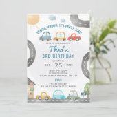 Auto's Verjaardagsfeest Uitnodiging Vervoer Thema (Staand voorkant)