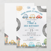 Auto's Verjaardagsfeest Uitnodiging Vervoer Thema (Voorkant / Achterkant)