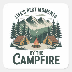 Autour du feu de camp Autocollant Rétro Camping