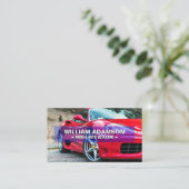 Autoverkoop, autoreparatie, rode auto details visitekaartje (Staand voorkant)