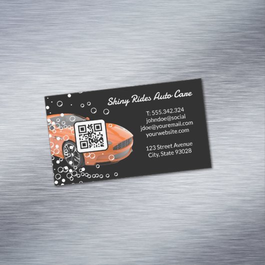 Autowas en detailing | Sportauto | QR-code Magnetisch Visitekaartje (Voorbeeld)