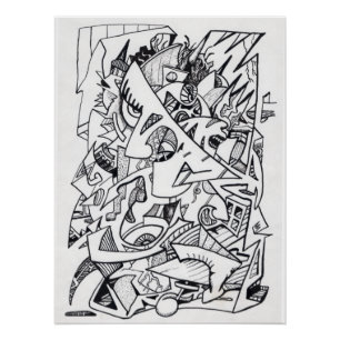 Autres plans d'ici, dessin à l'encre Affiche brill