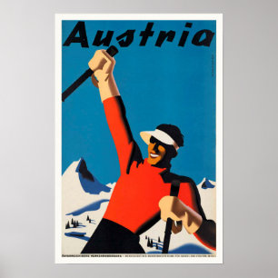 Autriche, Montagnes Skier Poster vintage Voyage