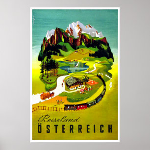 Autriche, pays de voyage, chemin de fer, affiche d