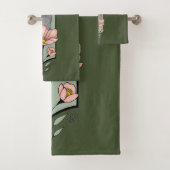 Autruche Rose Fleurs Vert Olive Art Déco (En situation)